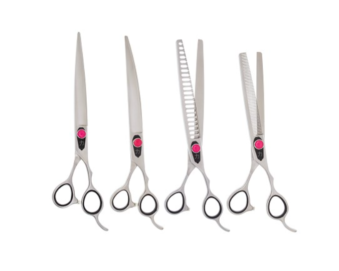4 Pc 8' BEP99 Straight, Curved,22 Tooth Chunker & 7" 54 Tooth Thinner Grooming Shear Kit