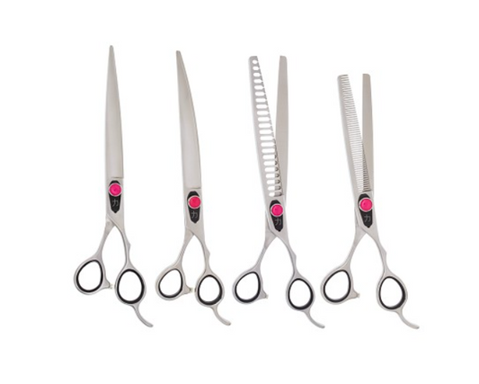 4 Pc 8' BEP99 Straight, Curved,22 Tooth Chunker & 7" 54 Tooth Thinner Grooming Shear Kit