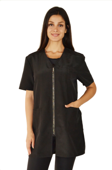 Rhinestone Zipper Water Resistant Hair Resistant Bleach Resistant Grooming and Styling Smock for Pet Groomers - 650